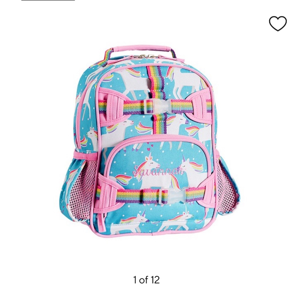 Pottery barn mini unicorn parade aqua backpack